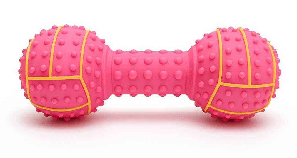 WAGGYTAILS Squeaky Pink Dumbbell Toy for Dogs (Made in U.S.A) 15 cm Durable Rubber Chew Toy | Interactive Sound Toy for Puppies 