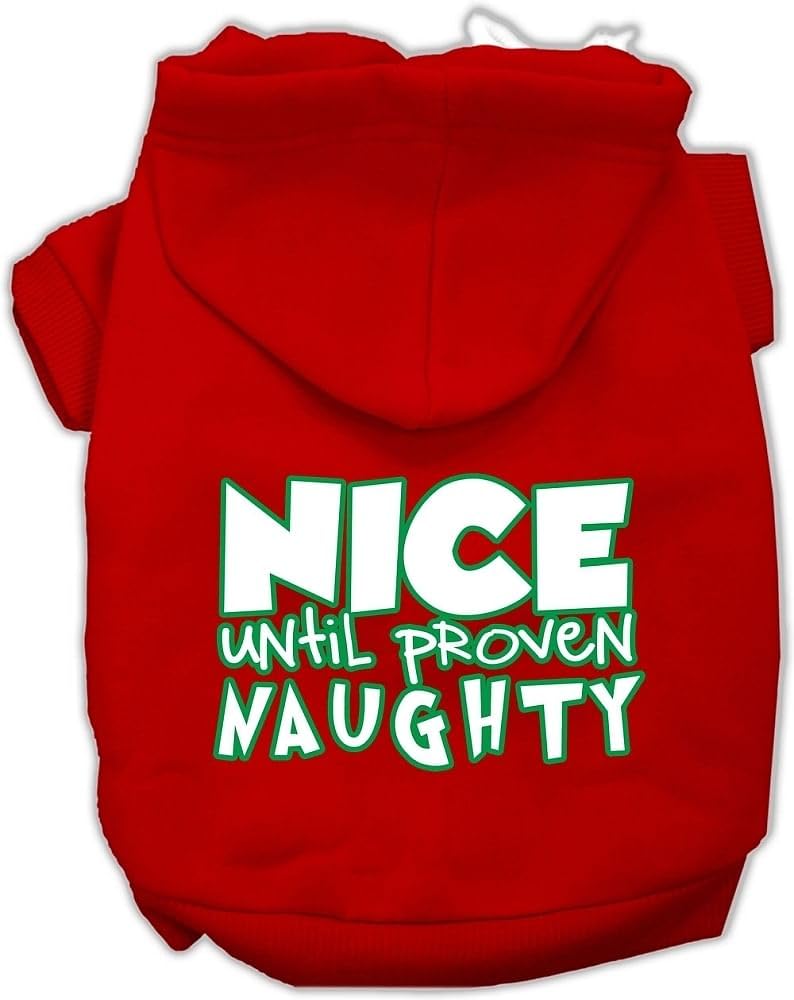 Christmas Pet, Dog & Cat Hoodie Screen Printed, 'Nice Until Proven Naughty' Red 2Xl (20-25 Lbs.)