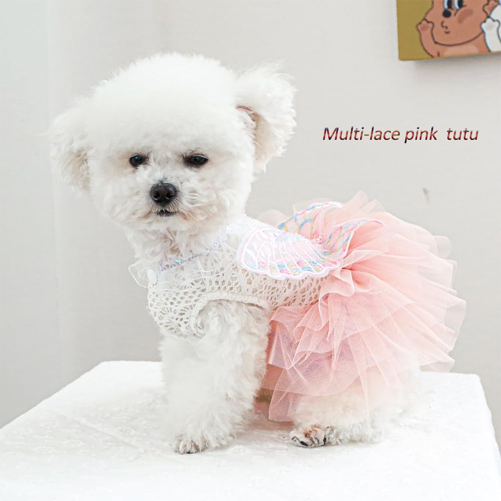Aniac Butterfly Dog Dress With Pink Tutu Funny Pet Clothes With Wing Girl Puppy Dress For Small Dogs Pet Butterfly Costume Holid