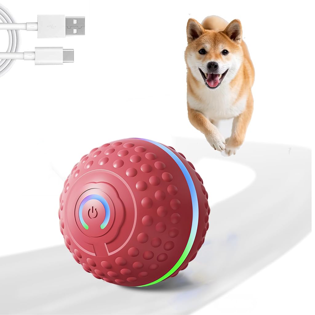 Qpets Small Dog Ball, Automatic Self Rolling Pet Ball Toy For Cats, MotionActivated Electric Toy With 3 Modes & Safe Silicone F