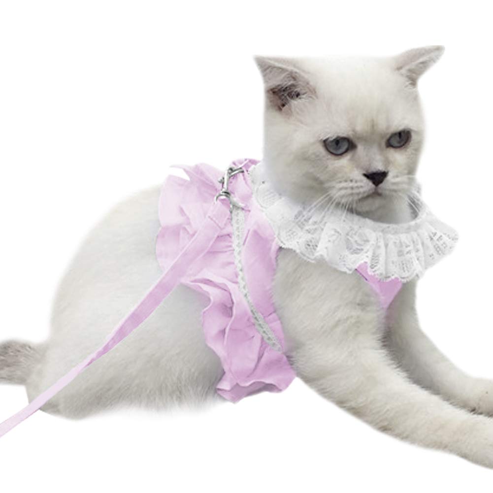 Creation Core Breathable Cat Lace Dress Harness With Matching Lead Leash Set(Pink,S)