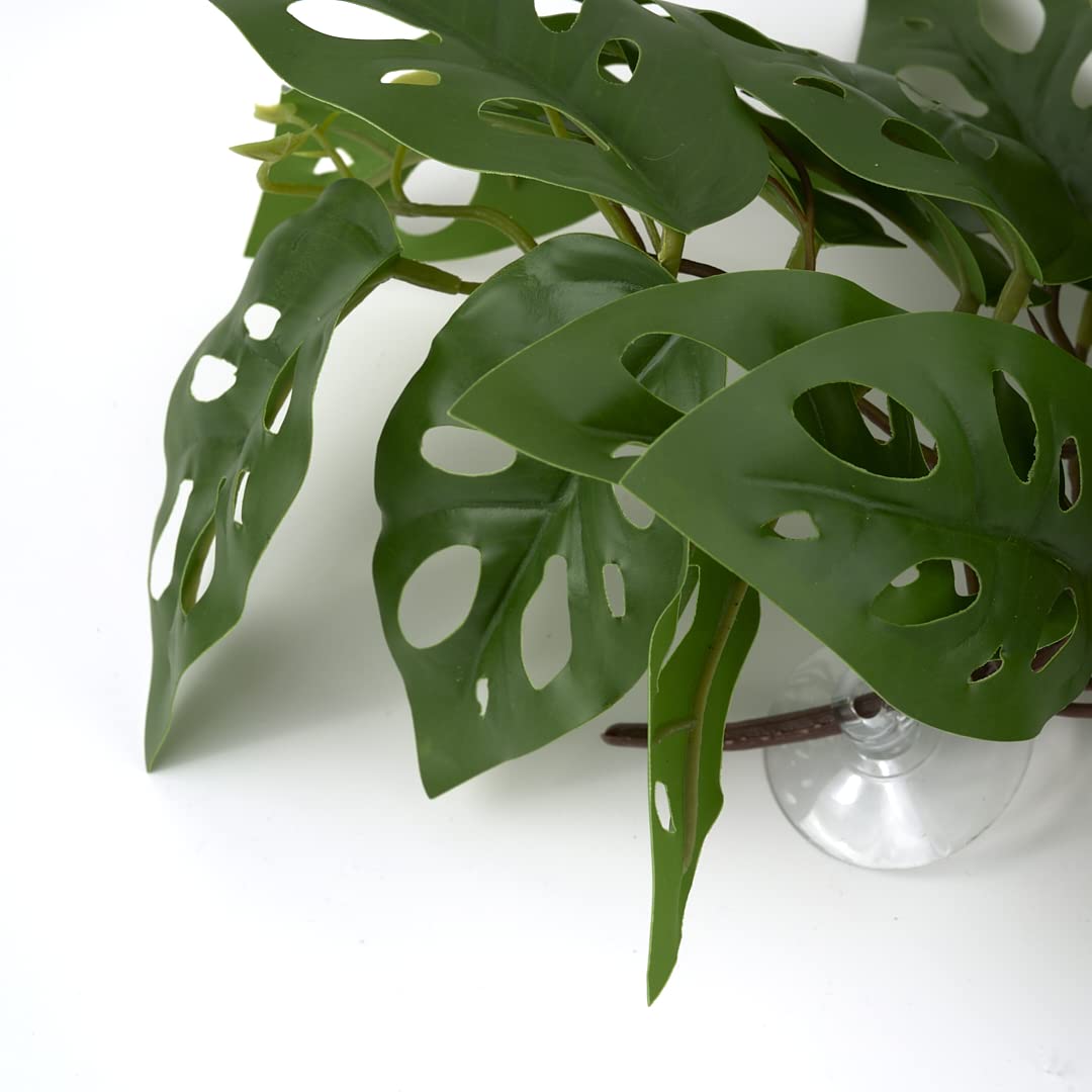Woledoe Reptile Plants For Terrarium, Amphibian Habitat Decor Artificial Hanging Plants With Suction Cup - Fake Swiss Cheese Plants Monstera Adansonii
