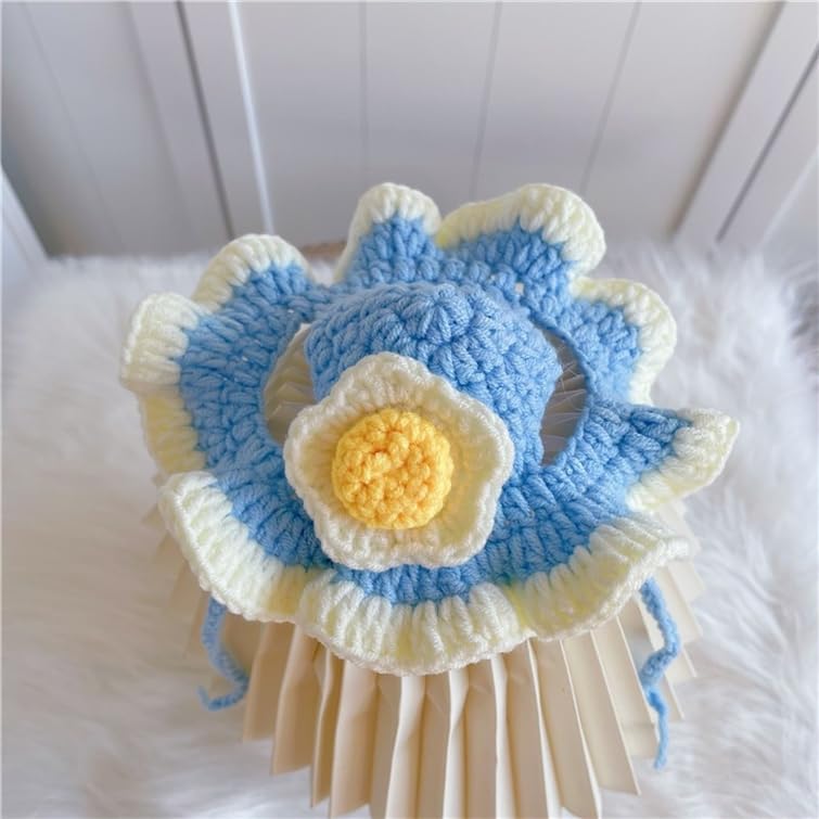 Qwinee Flower Design Knit Cute Dog Hat Soft Cat Hat Rabbit Hat Halloween Christmas Party Costume Head Wear Accessories For Puppy
