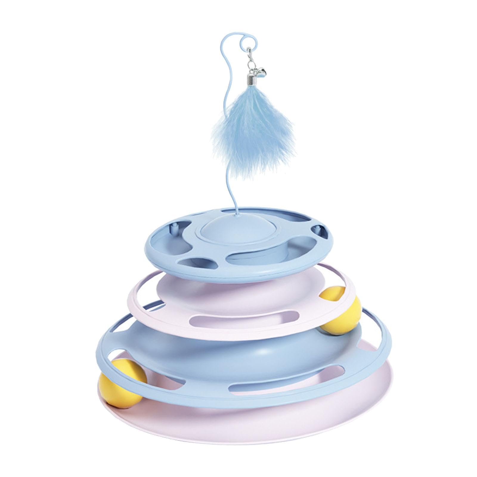 Atorse Cat Track Toy Training Interactive 3 Layer Cat Toy Ball Track For Scratching Blue