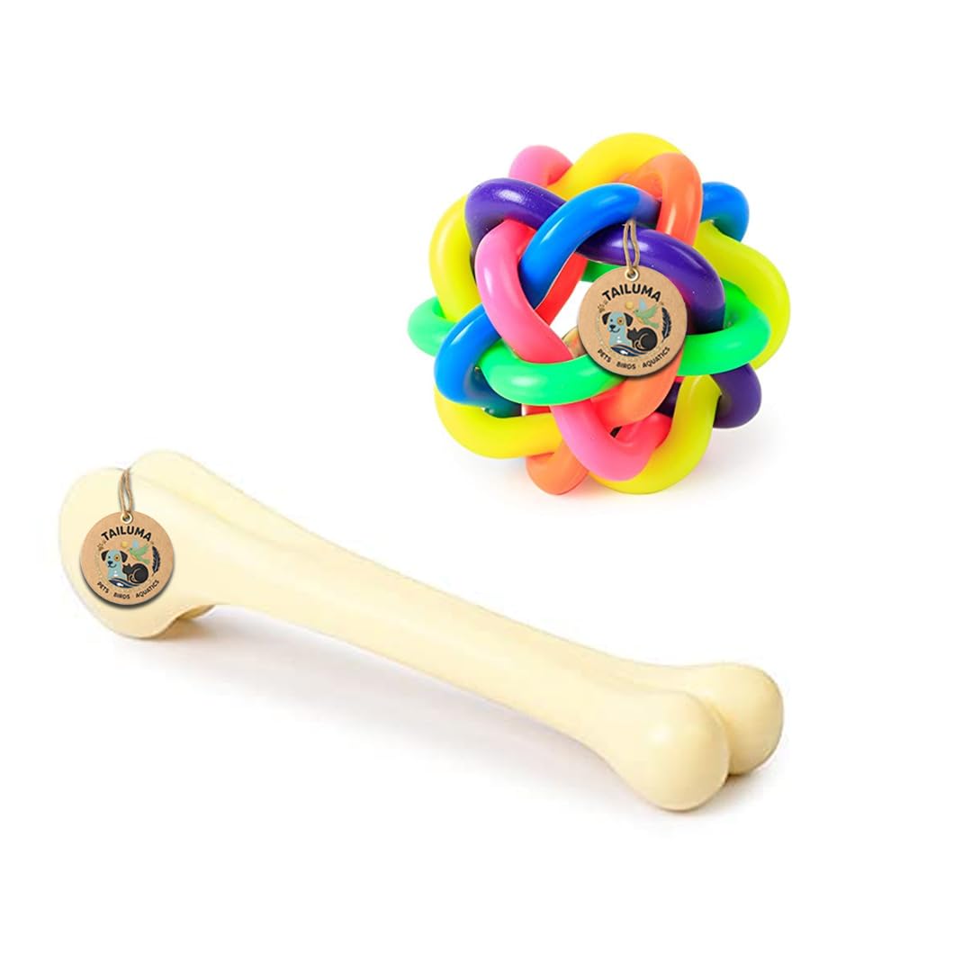 Tailuma Dog Chew Toy Combo  Durable Nylon Chew Bone & Rubber Wire Ball For Puppies & Dogs, Teeth Cleaning, Bite Resistant, Inte