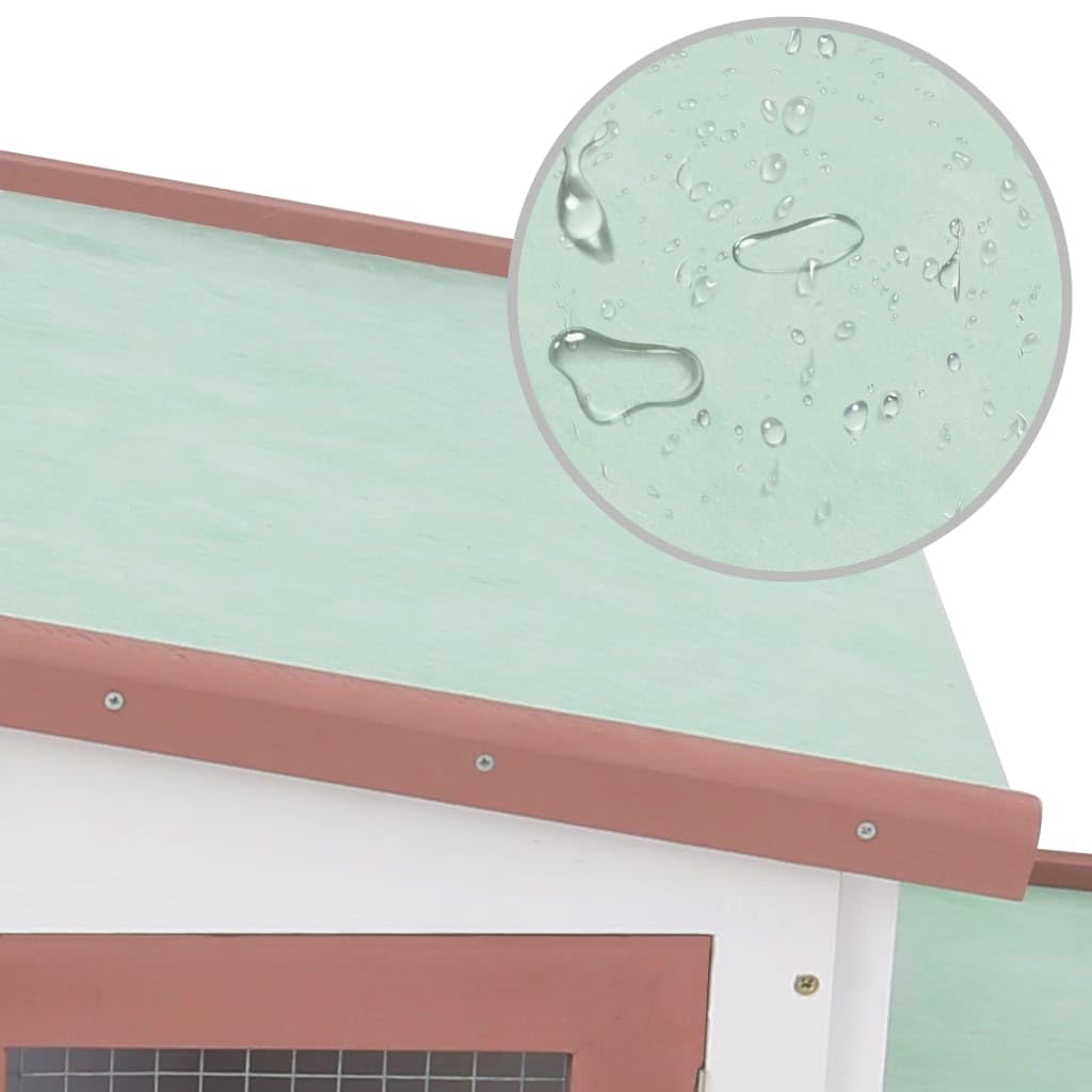 vidaXL Outdoor Large Rabbit Hutch - Wood | Brown and White | 80.3&quot;x17.7&quot;x33.5&quot; | Base for Small Animals | Painted Fir Wood | with Asphalt Roof | Lockable Doors | Removable Dropping Tray | Wood Hu...