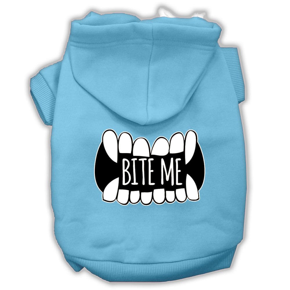 Pet, Dog & Cat Hoodie Screen Printed, 'Bite Me' Baby Blue Md (6-10 Lbs.)