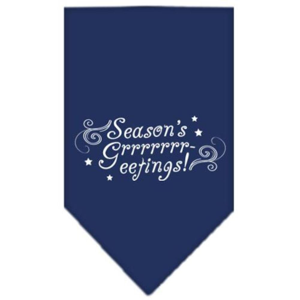 Christmas Pet and Dog Bandana Screen Printed, &quot;Season's Greetings&quot; Navy Blue Small