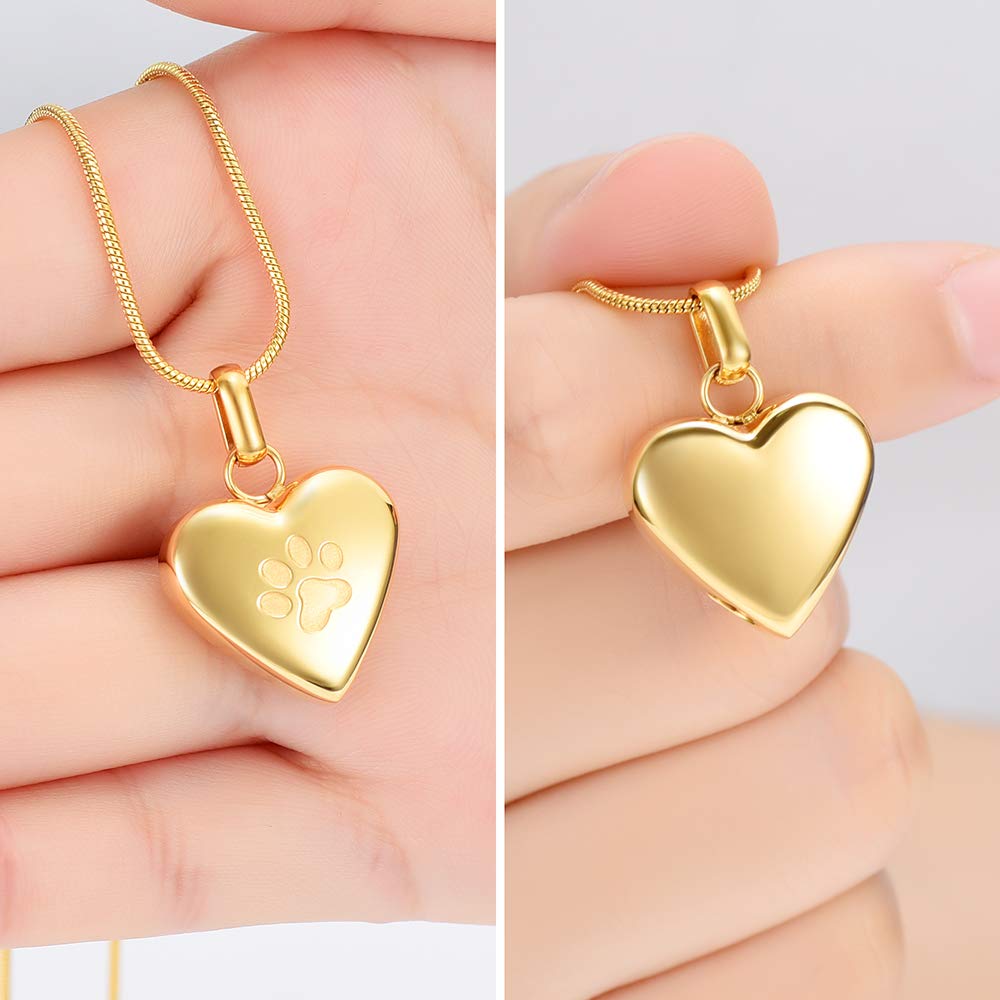 Zeqingjw Pet Cremation Jewelry For Ashes Pendant Paw Print Pet Heart Urn Necklace Memorial Keepsake Jewelry For Pet/Dog'S/Cat'S Ashes (Gold)