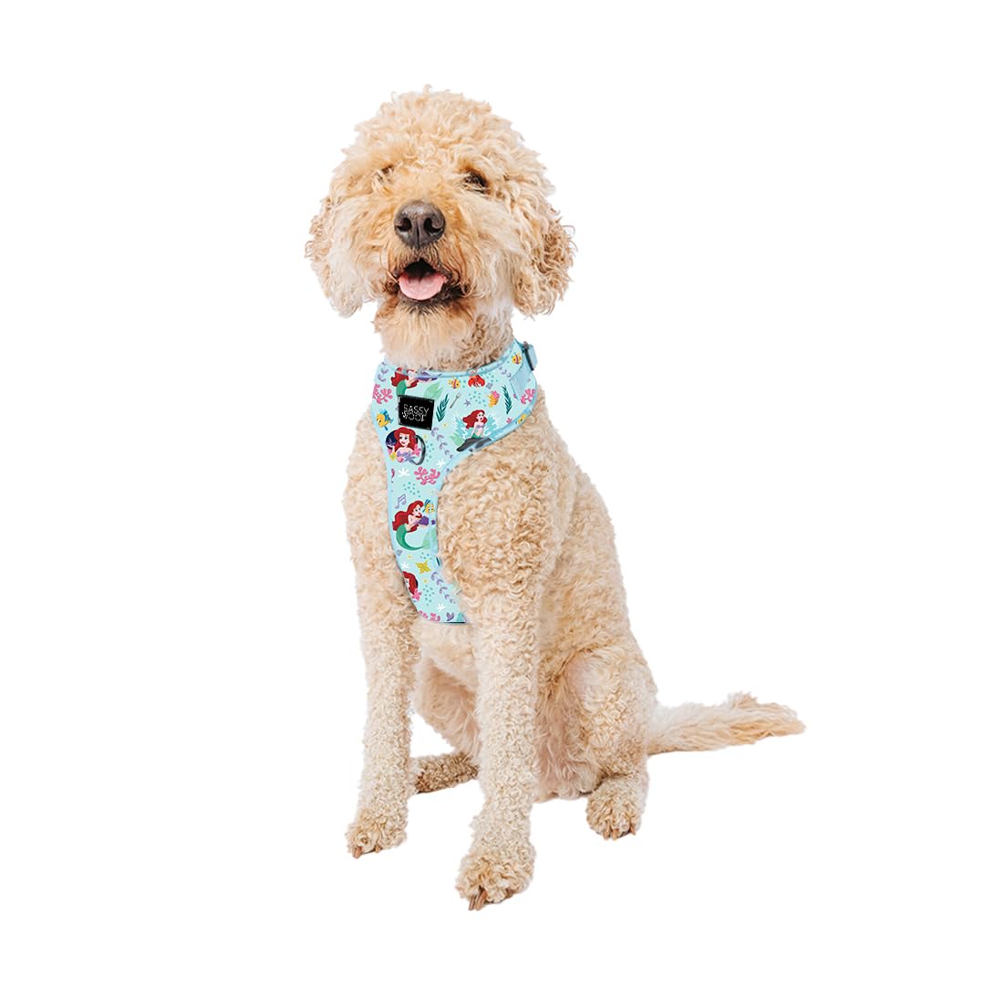 Sassy Woof Dog Adjustable Harness - Disney Princess Little Mermaid Ariel - L, Breathable Mesh, No Pull Design With Two D-Rings, 