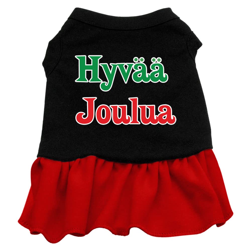 Christmas Pet Dog & Cat Dress Screen Printed, Hyvaa Joulua Black W/Red LG (10-14 lbs.)