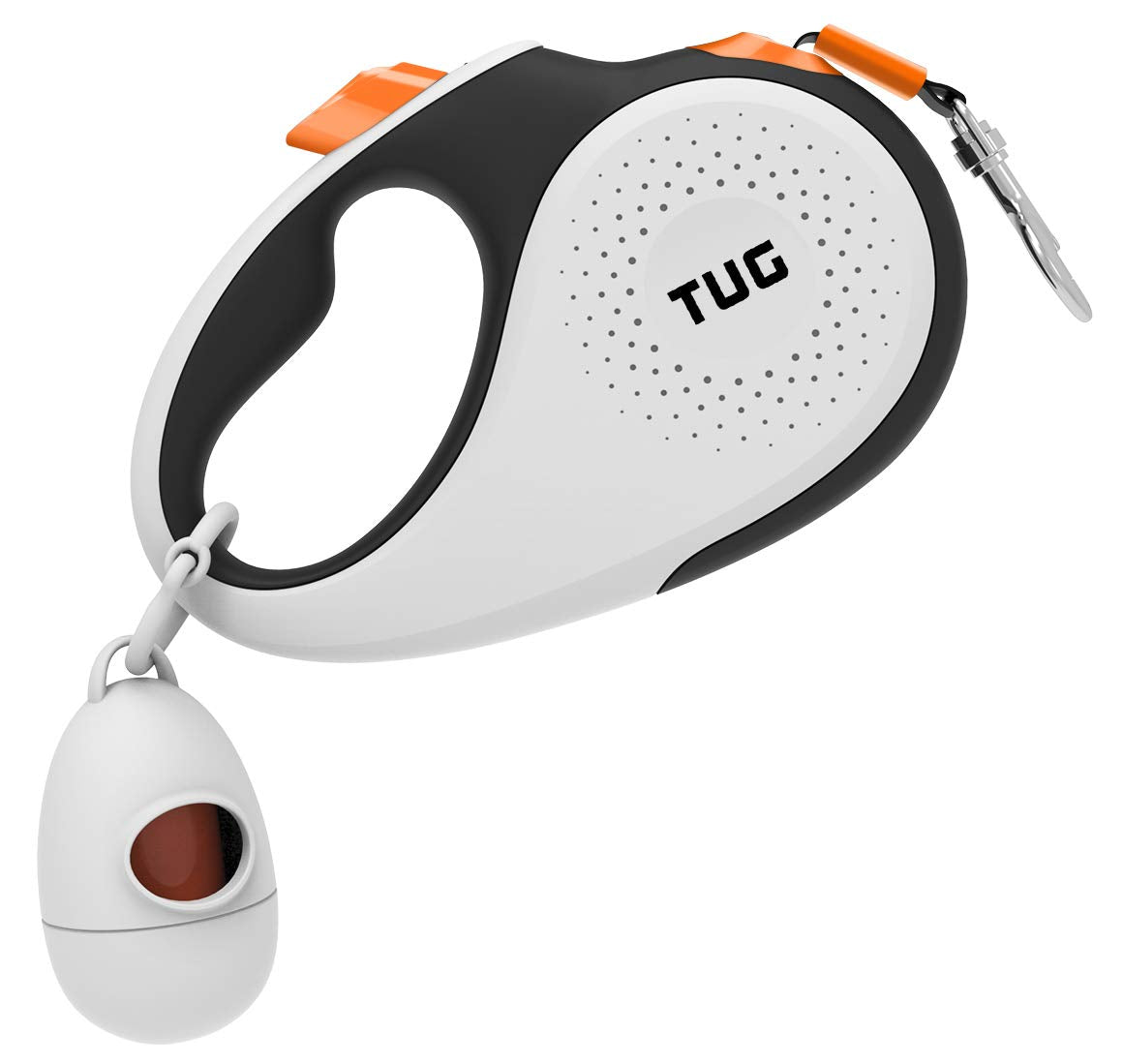 Tug 360 Tangle-Free Retractable Dog Leash With Waste Bag Dispenser (Large, White/Orange)