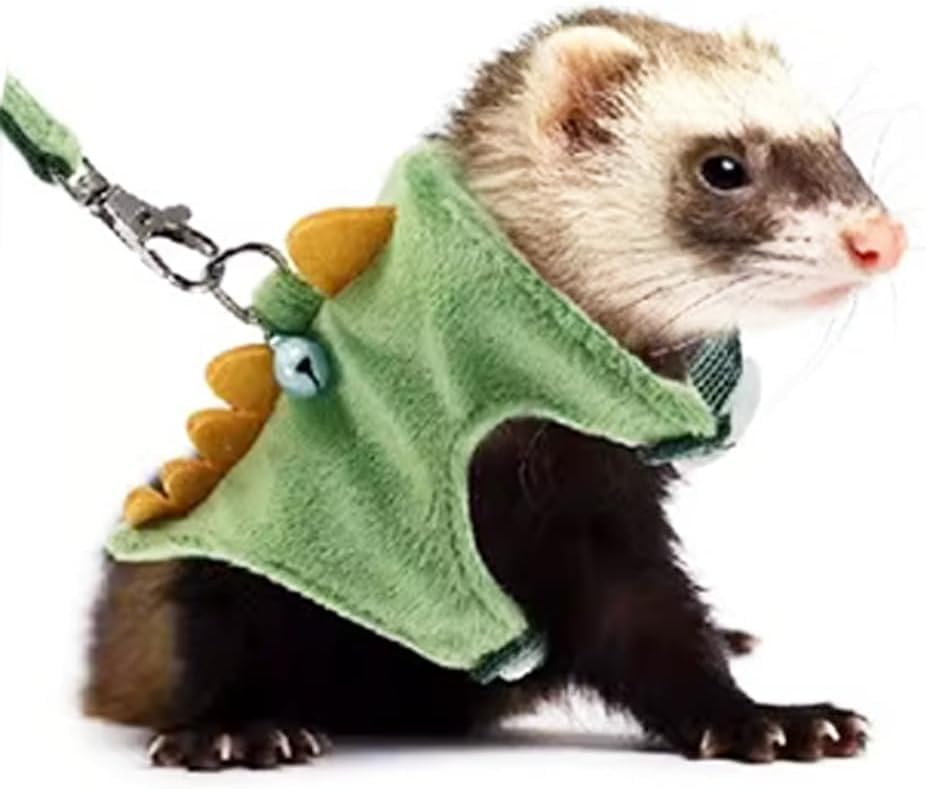 Mqqylbhds Ferret Harness And Leash Set Small Animals Vest Harness With Safe Bell Dinosaur Shaped Walking Clothes For Baby Rabbit
