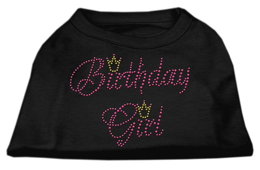 Pet Dog & Cat Shirt Rhinestone, &quot;Birthday Girl&quot; Black SM (3-6 lbs.)