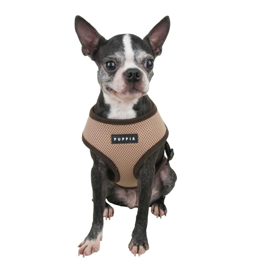 Puppia Soft Dog Harness No Choke Over-The-Head Triple Layered Breathable Mesh Adjustable Chest Belt And Quick-Release Buckle, Beige, X-Small