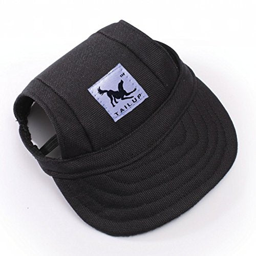 Leconpet Baseball Caps Hats With Neck Strap Adjustable Comfortable Ear Holes For Small Medium And Large Dogs In Outdoor Sun Protection (L, Black)