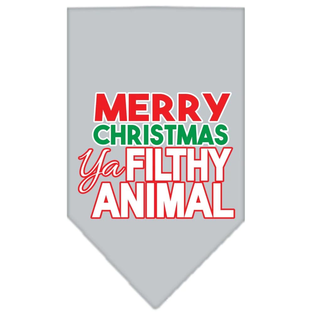 Christmas Pet and Dog Bandana Screen Printed, "Merry Christmas, Ya Filthy Animal" White Large