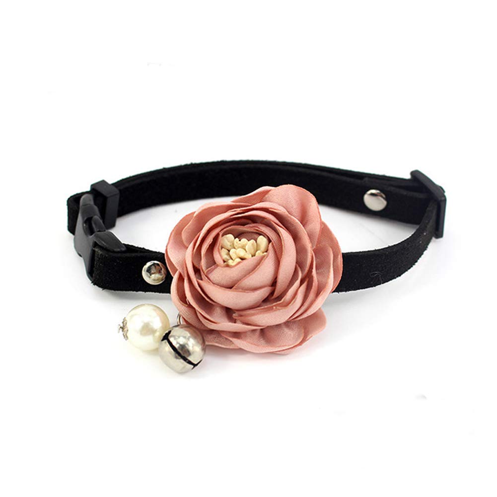 Petfavorites Peony Flower Cat Dog Collar Bow Tie - Suede Puppy Necklace With Bell Pearl - Chihuahua Yorkie Clothes Costume Outfits Accessory, Adjustable And Handmade (Pink, Size M)
