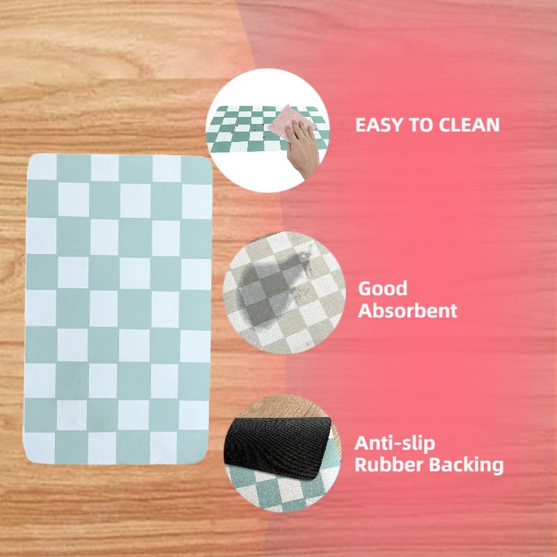 Cdoffice Cat Feeding Mat Dog Feeding Mat Absorbent Dog Cat Bowl Mat (Green, 12'' X19'')