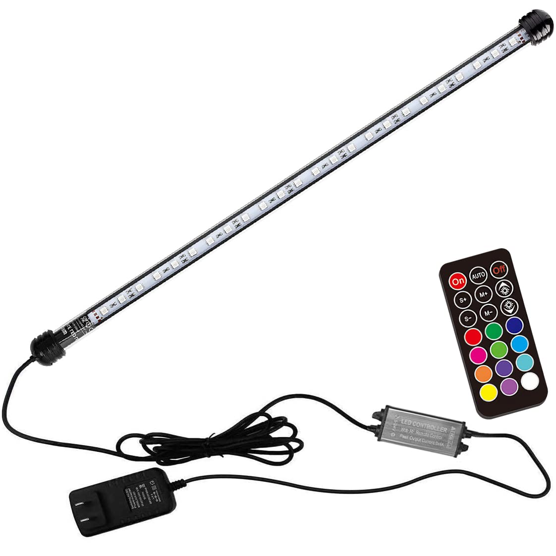 Led Aquarium Light, 23 Inches Fish Tank Light Rgb Color Underwater Light Submersible Crystal Glass Lights, 33 Led Beads, Brightn