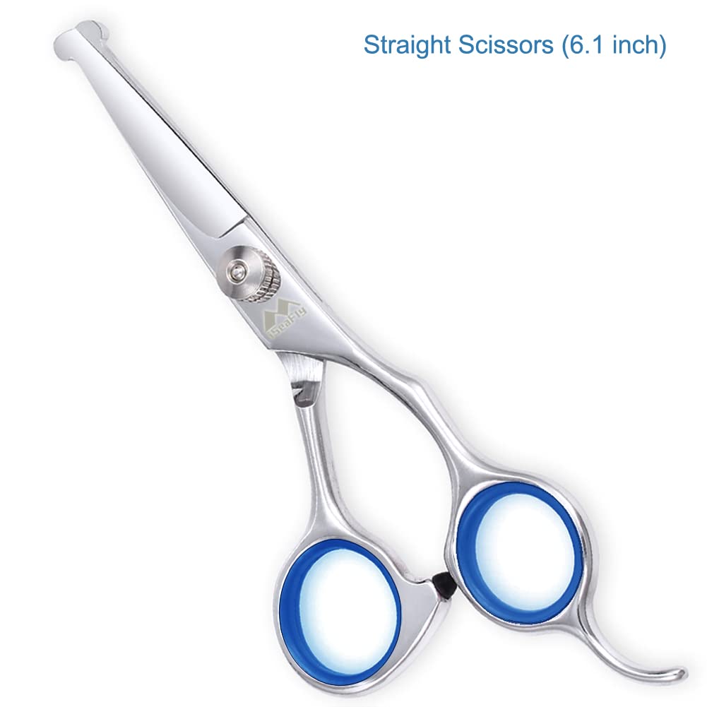 Iseafly Dog Scissors With Round Tip, 6 In 1 Dog Grooming Kit, Stainless Steel Pet Grooming Scissors For Full Body, Face, Nose, E