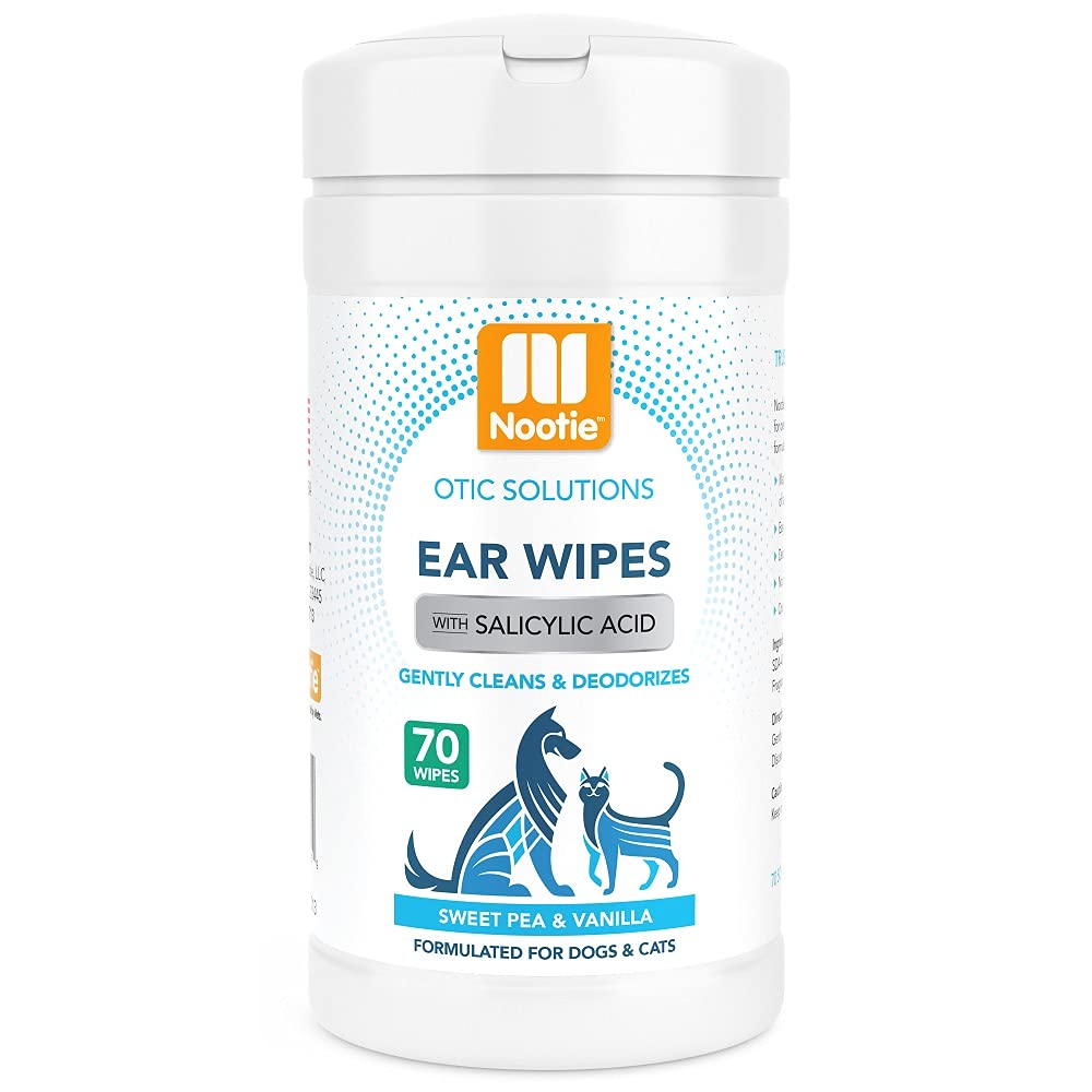 Nootie Ear Wipes For Dogs & Cats With Salicylic Acid Drys Ears - Helps Prevent Itching & Ear Infections - Sold In Over 3000 Vet Clinics-Made In U.S.A. Large Size Wipe-70 Count