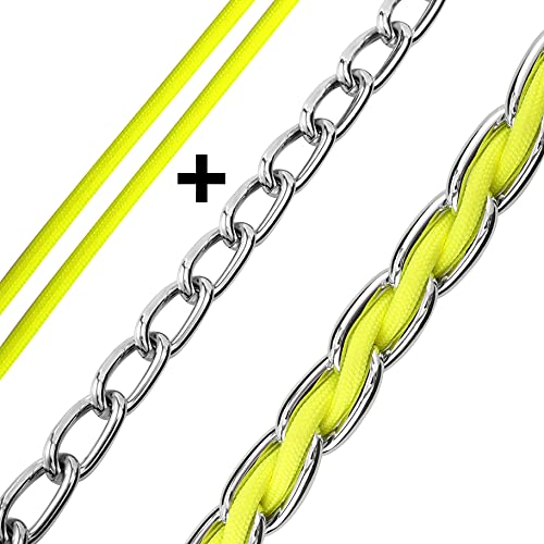 Chain Dog Leash Chew Proof Metal Leash For Medium Large Dogs, Chain Link Dog Leash Anti Chew 4Ft Strong Anti Bite Dog Leash Comfortable Soft Padded Handle Yellow 3.0