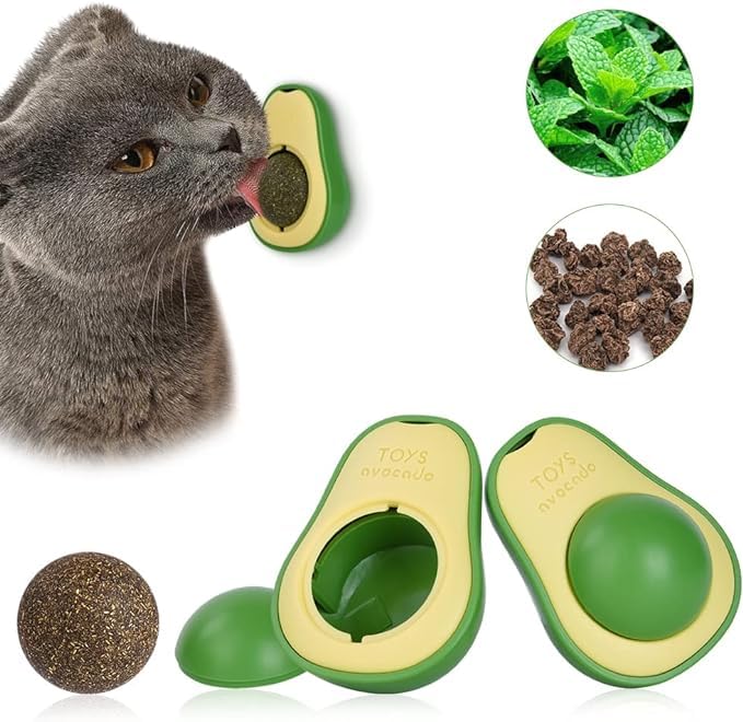 Bohobark 1Pcs Cat Avocado Catnip Wall Ball Edible Licking Balls Snacks Healthy Rotating Treats Kitten Toys