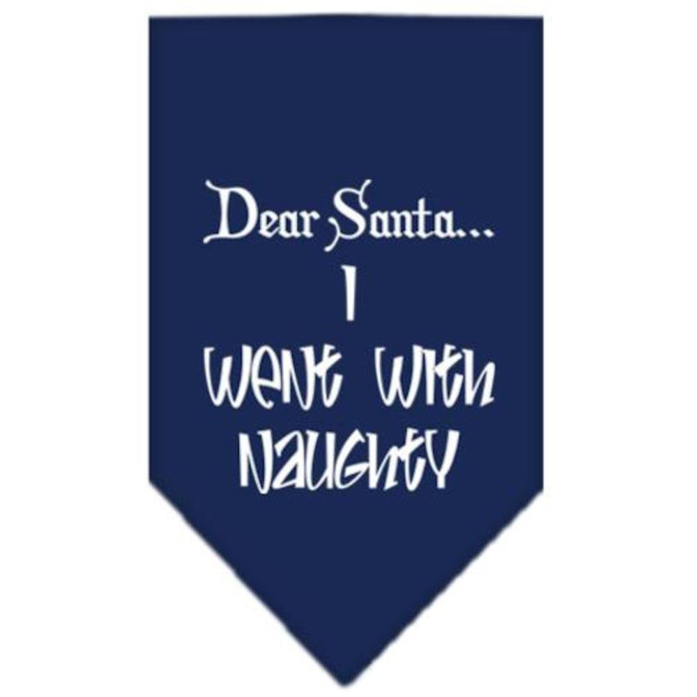 Christmas Pet and Dog Bandana Screen Printed, &quot;Dear Santa... I Went With Naughty&quot; Navy Blue Small