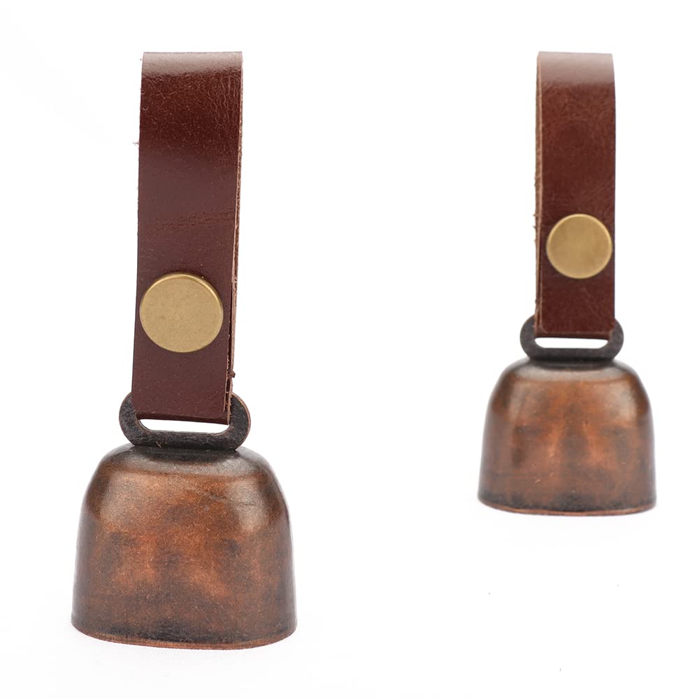 kcrygogo Leather Dog Collar Bell with Quick-Release Snap Buttons Training Bells with Leather Button Strap and Pet Anti- Lost Sil