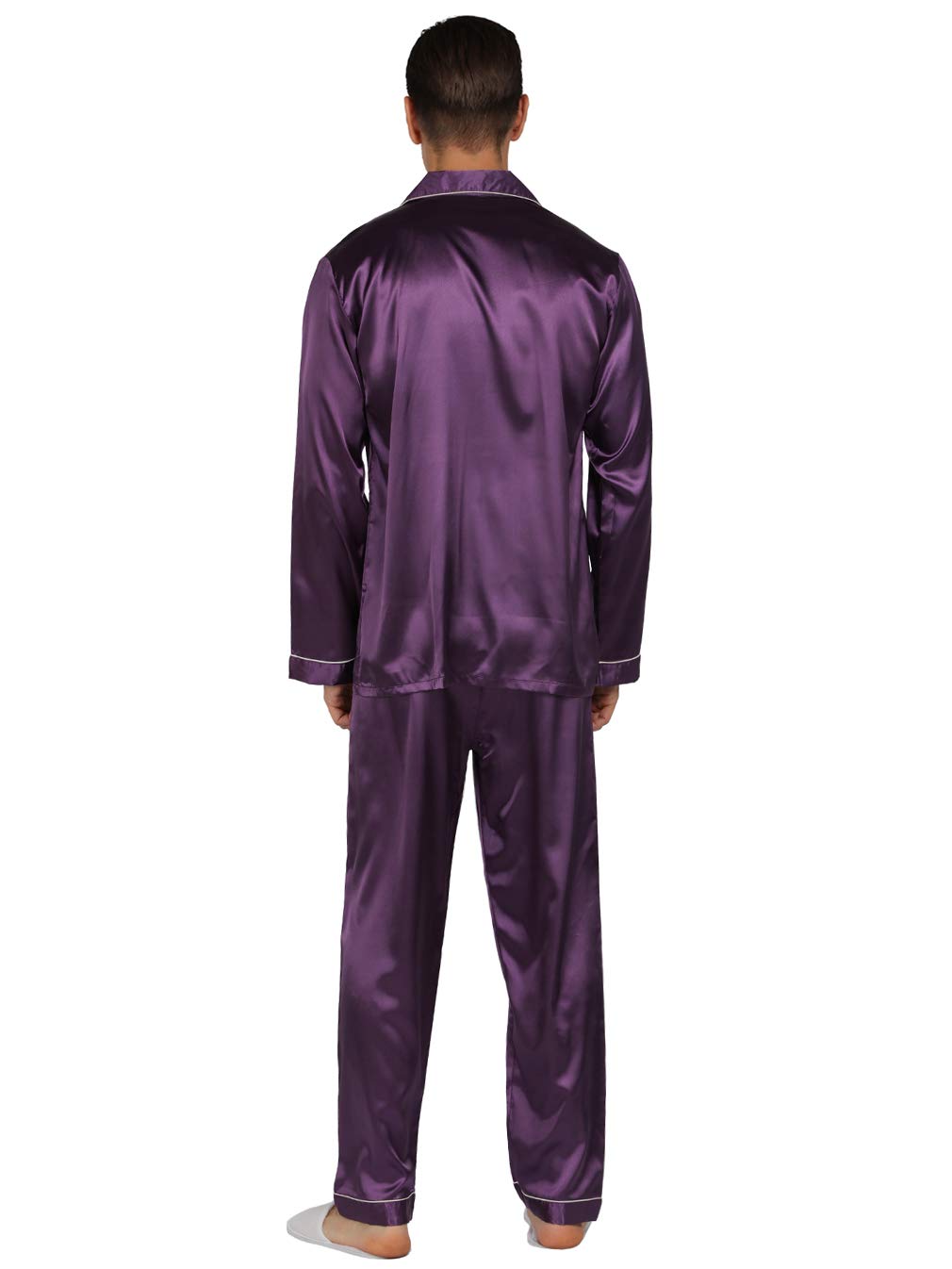 YIMANIE Mens Satin Pajamas Set, Classic Sleepwear Loungewear, Medium, Purple, Polyester, Model US-YMN-SE-09-ZS-M