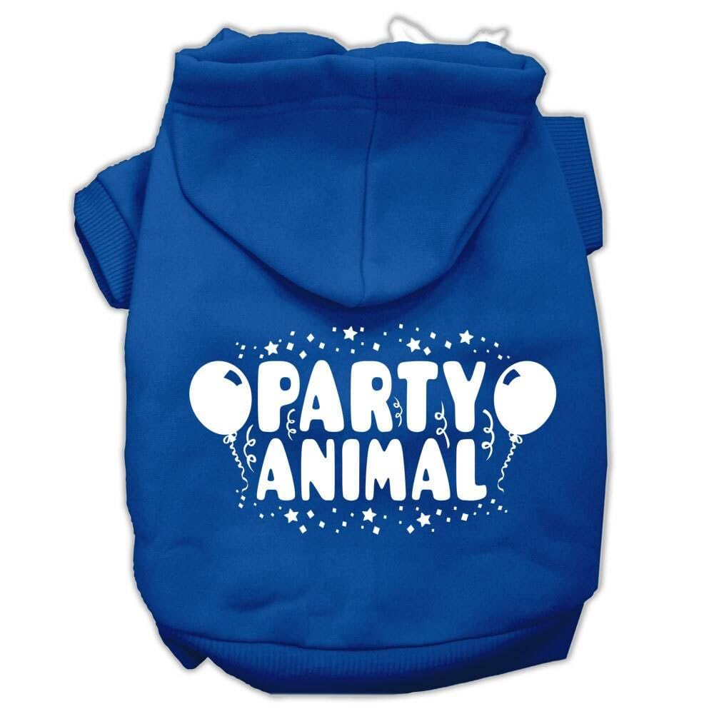 Pet Dog & Cat Hoodie Screen Printed, 'Party Animal' Blue Xs (0-3 Lbs.)