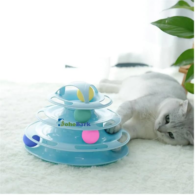 Bohobark Lastic 3 Layer Tower Of Tracks Cat Toy With Balls Pet Amusement Interactive Board Game Toys For Cats And Kittens Colou