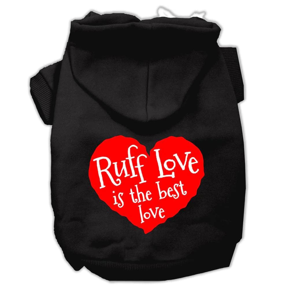 Pet Dog & Cat Hoodie Screen Printed, 'Ruff Love' Black Sm (3-6 Lbs.)