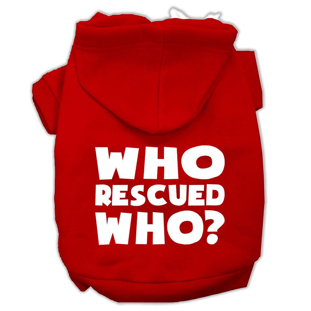 Mirage Pet Products Who Rescued Who Screen Print Pet Hoodies, X-Small, Red
