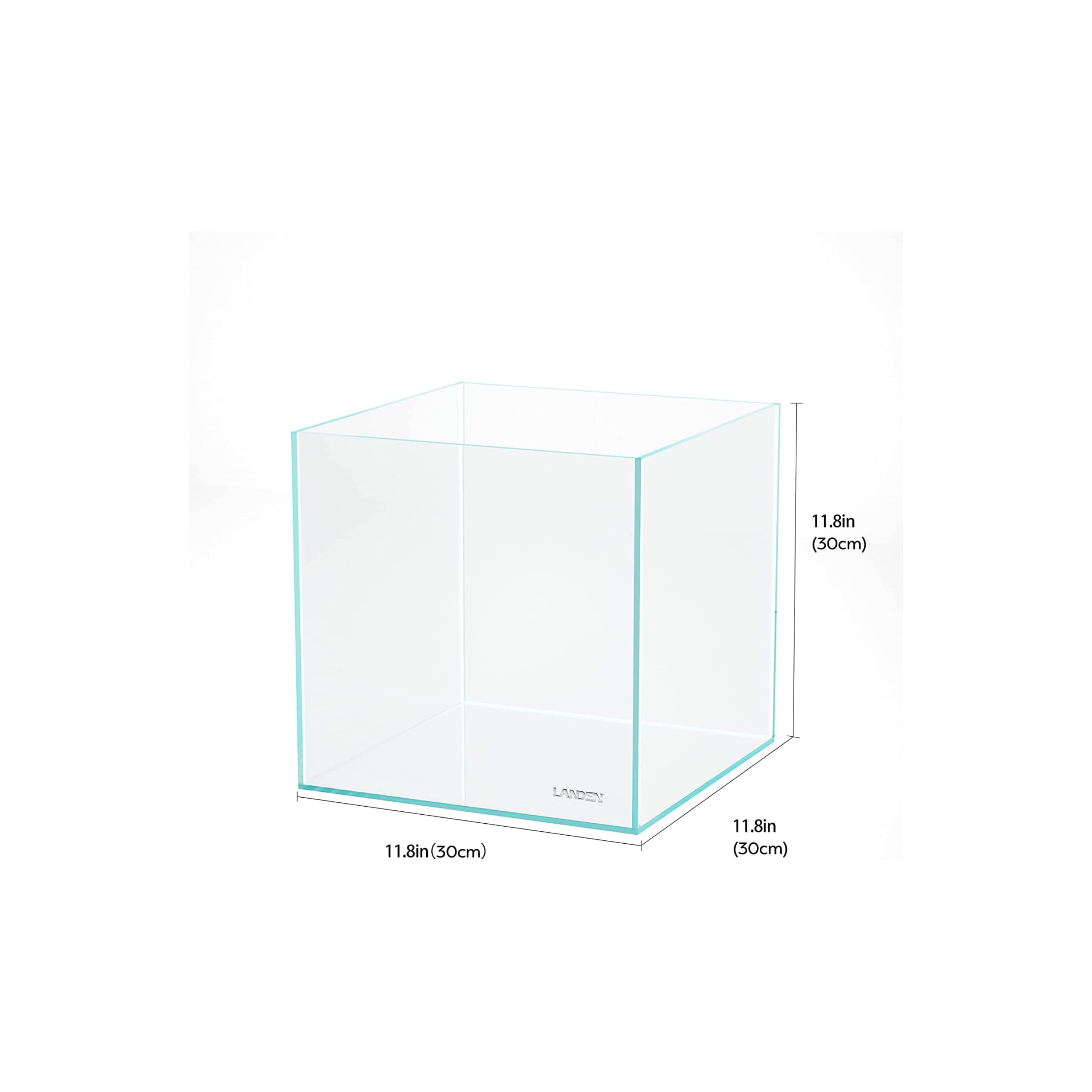 Landen 30C 6.6 Gallon Rimless Low Iron Aquarium Tank, W11.8  D11.8  H11.8 in(30x30x30cm) 5mm Thickness with Nano Foam Leveling M