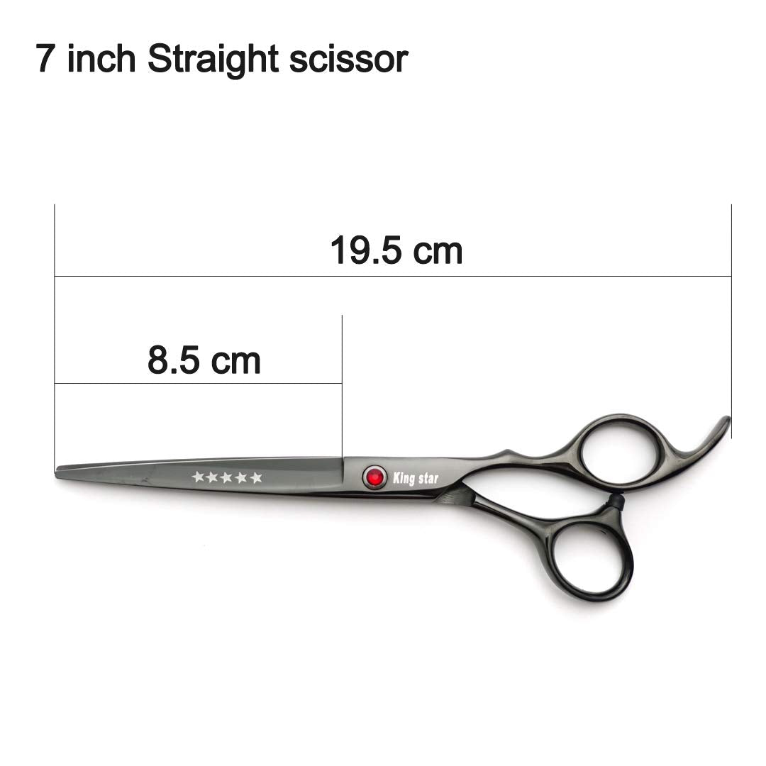 Kingstar 7.0In Professional Pet Grooming Scissors Set,Straight & Thinning & Curved Scissors 3Pcs Set With Comb For Dog Grooming,A419 (Black-Grey)