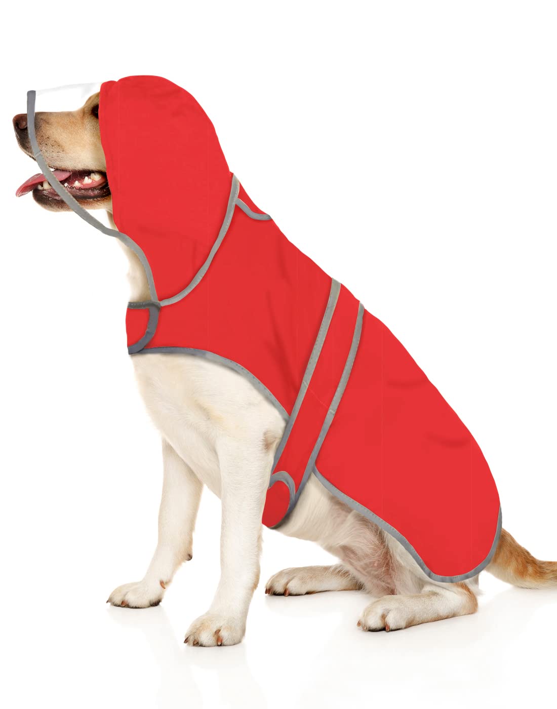 Hde Dog Raincoat With Clear Hood Rain Jacket Poncho For Small Medium Large Dogs Red - L