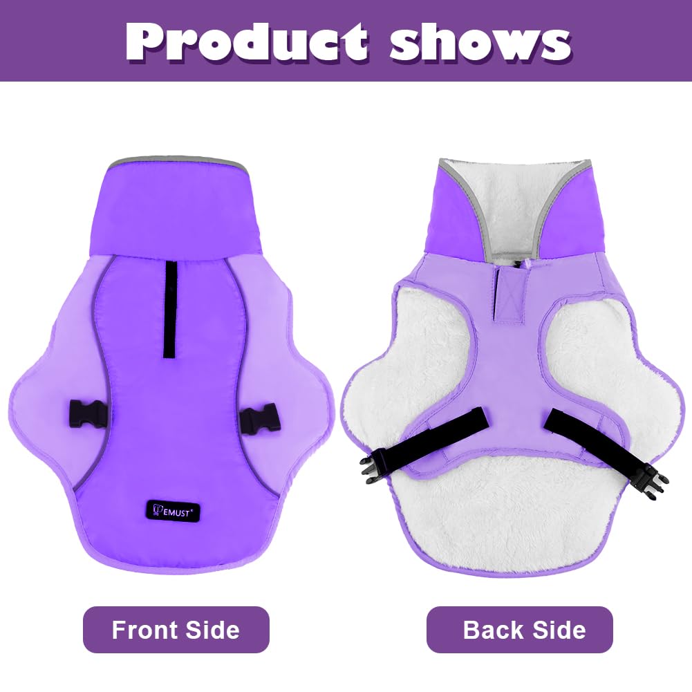EMUST Dog Coat for Winter, Cozy Winter Jackets for Small/Medium/Large Dogs, Solid Color Dog Apparel for Cold Weather with Fleece