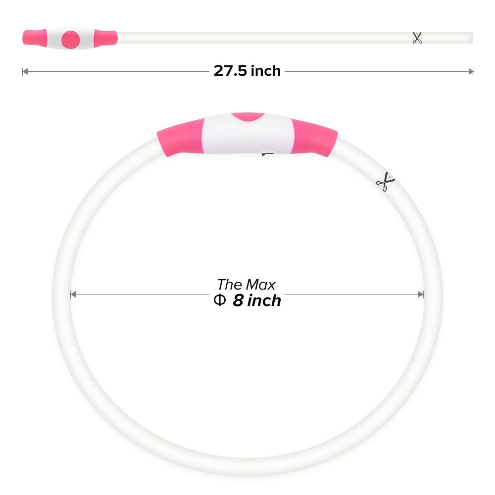 Higo Led Dog Collar, Usb Rechargeable Light Up Dog Collars, Tpu Cuttable Light Dog Necklace Glow In The Dark (Pink)