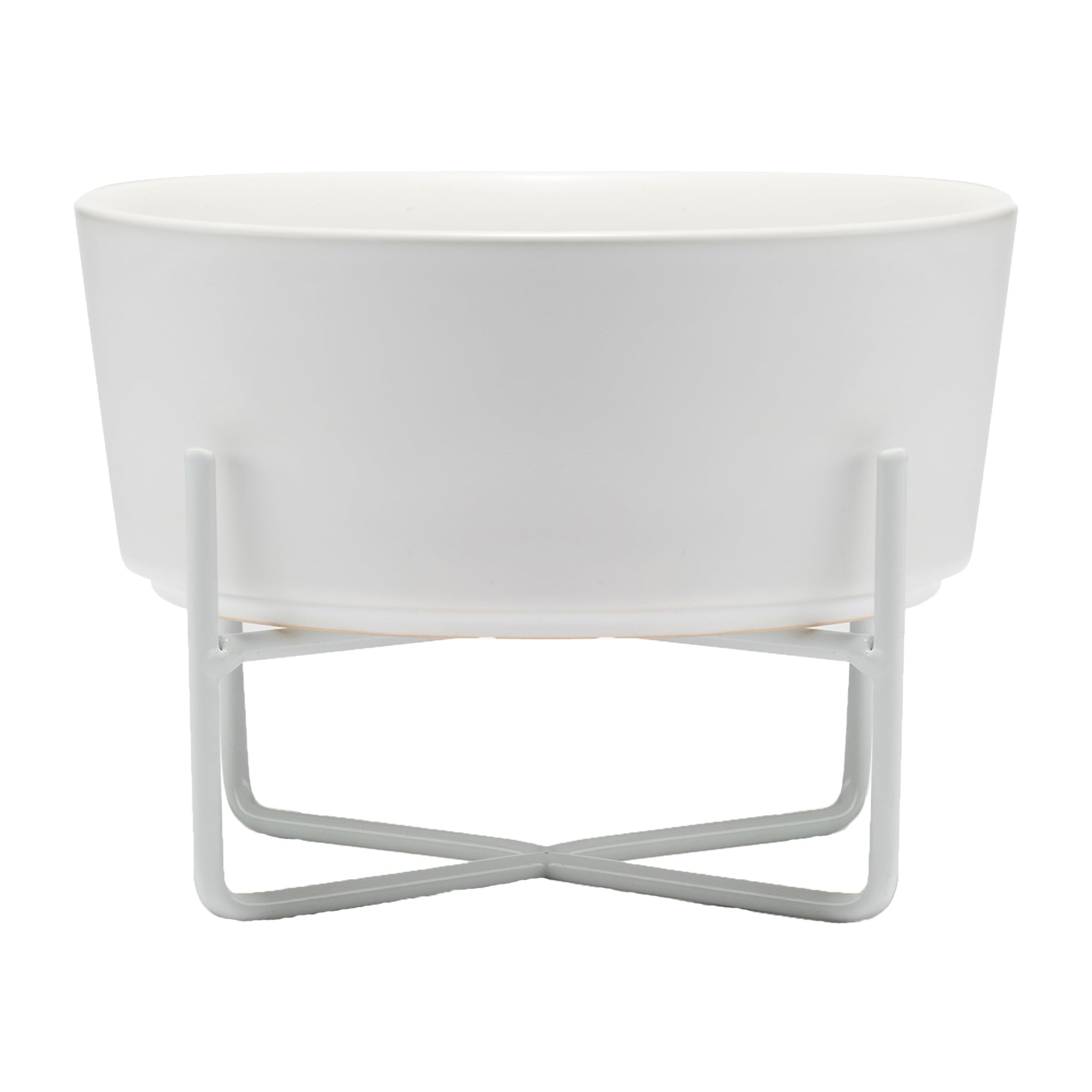 Waggo Simple Solid Dog Bowl And Dog Bowl Stand - Single Iron Stand With Single Ceramic Feeder Or Water Bowl (Medium, Matte White)