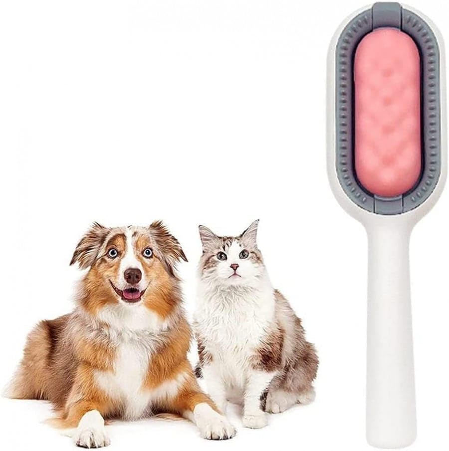 Pet Grooming Brush For Dogs & Cats With Silicone Massage Pad, Soft Rounded Bristles, Hair Removal & Fur Cleaning Brush, Reusable