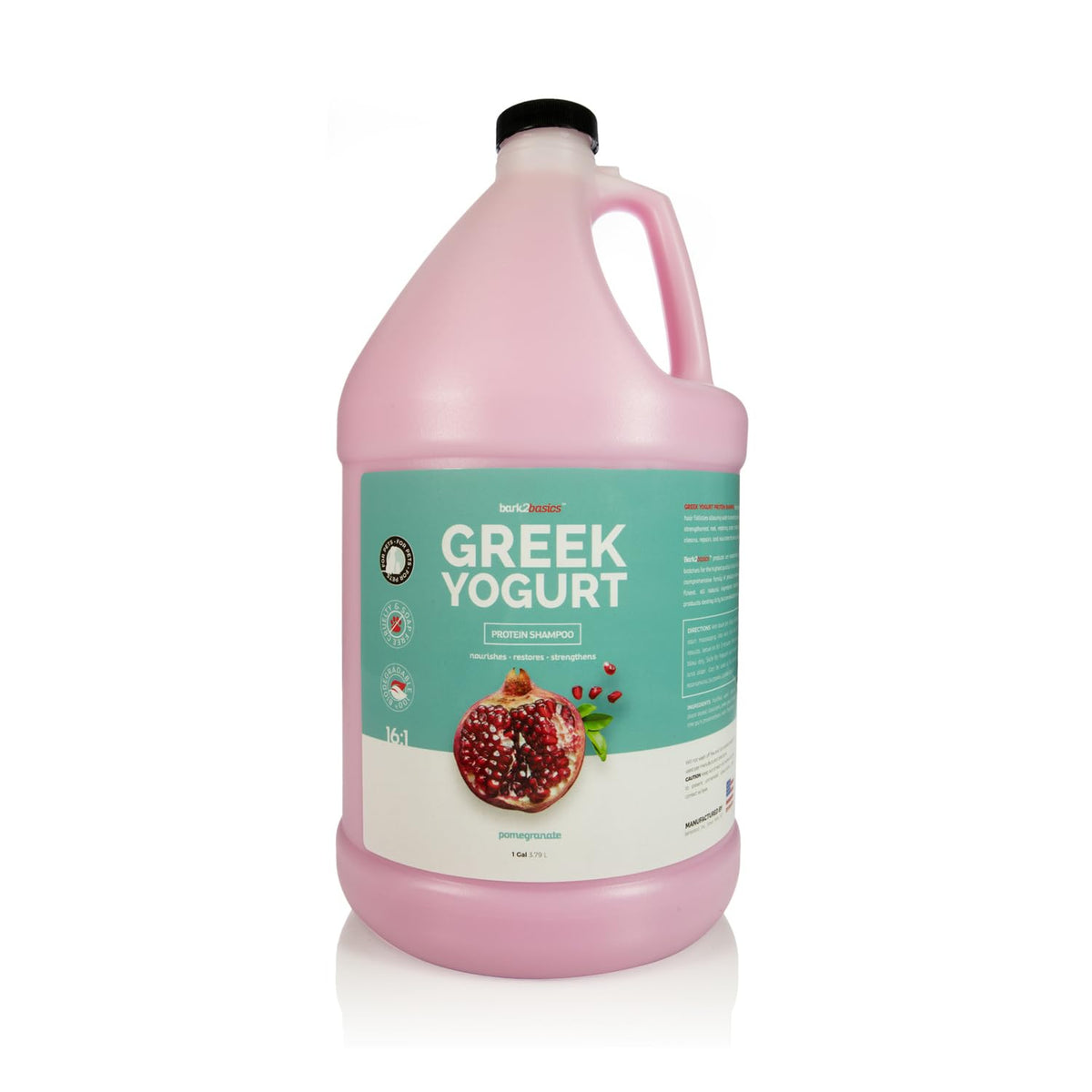 Bark 2 Basics Pomegranate Greek Yogurt Dog Shampoo, 1 Gallon, Protein Pet Shampoo, Feeds Protein To Hair, Repairs And Nourishes Skin And Coat