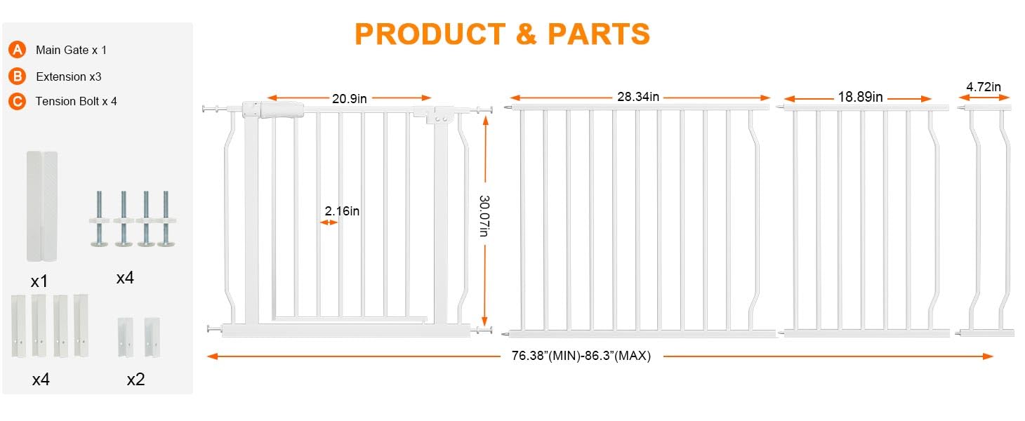 HOOEN 30 Tall Extra Wide Baby Gate for Doorways Stairs Large Long Dog Gates Pressure Mounted Indoor Safety Gates Walk Through To