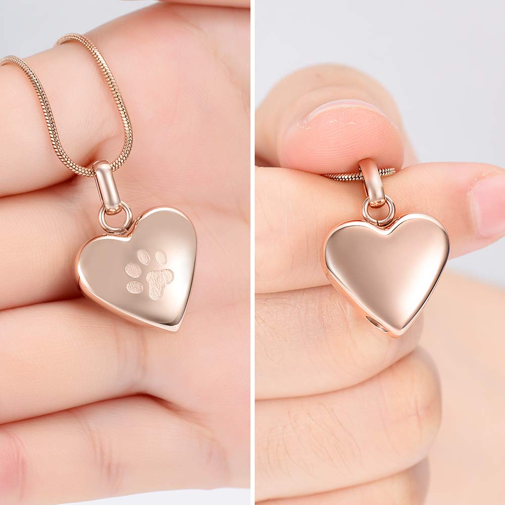 Zeqingjw Pet Cremation Jewelry For Ashes Pendant Paw Print Pet Heart Urn Necklace Memorial Keepsake Jewelry For Pet/Dog'S/Cat'S Ashes (Rose Gold)