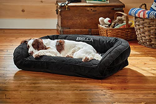 Orvis Comfortfill-Eco Bolster Dog Bed - Plush Rectangular Dog Beds With Three-Sided Bolster For Leaning, Slate - Medium