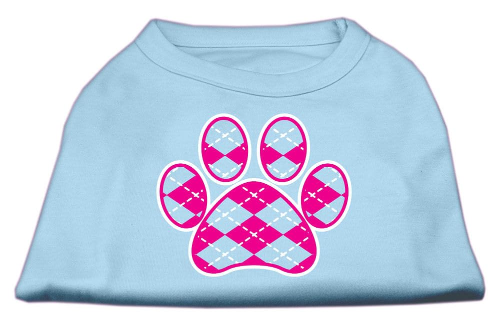 Pet Dog & Cat Shirt Screen Printed, 'Argyle Paw Pink' Baby Blue 2Xl (20-25 Lbs.)