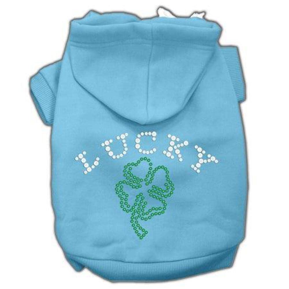 Pet, Dog & Cat Hoodie Rhinestone, &quot;Four Leaf Clover Outline&quot; Baby Blue MD (6-10 lbs.)