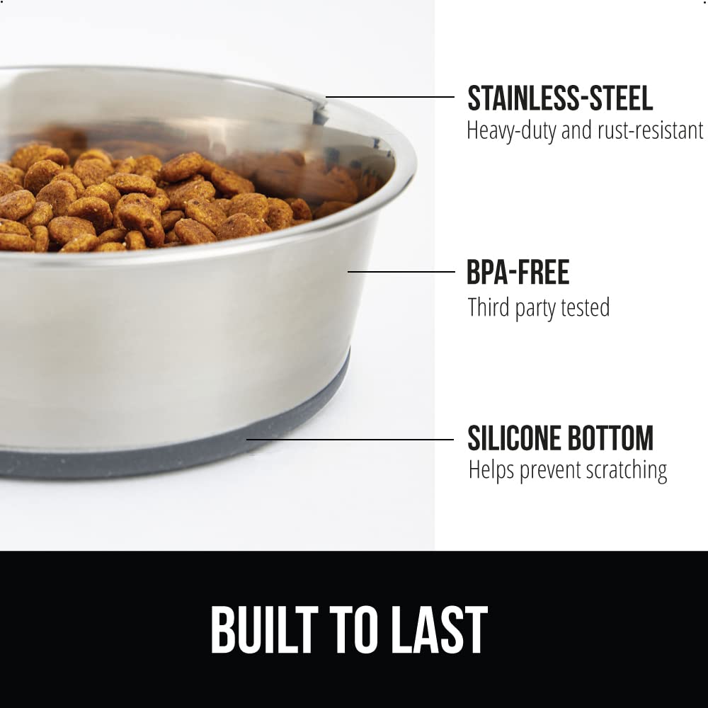 GORILLA GRIP Set of 2 Dog Bowls, Holds 6 Cups (48 fl oz), Heavy Duty Metal Food and Water Bowl for Feeding Dogs and Cats, Dishwa