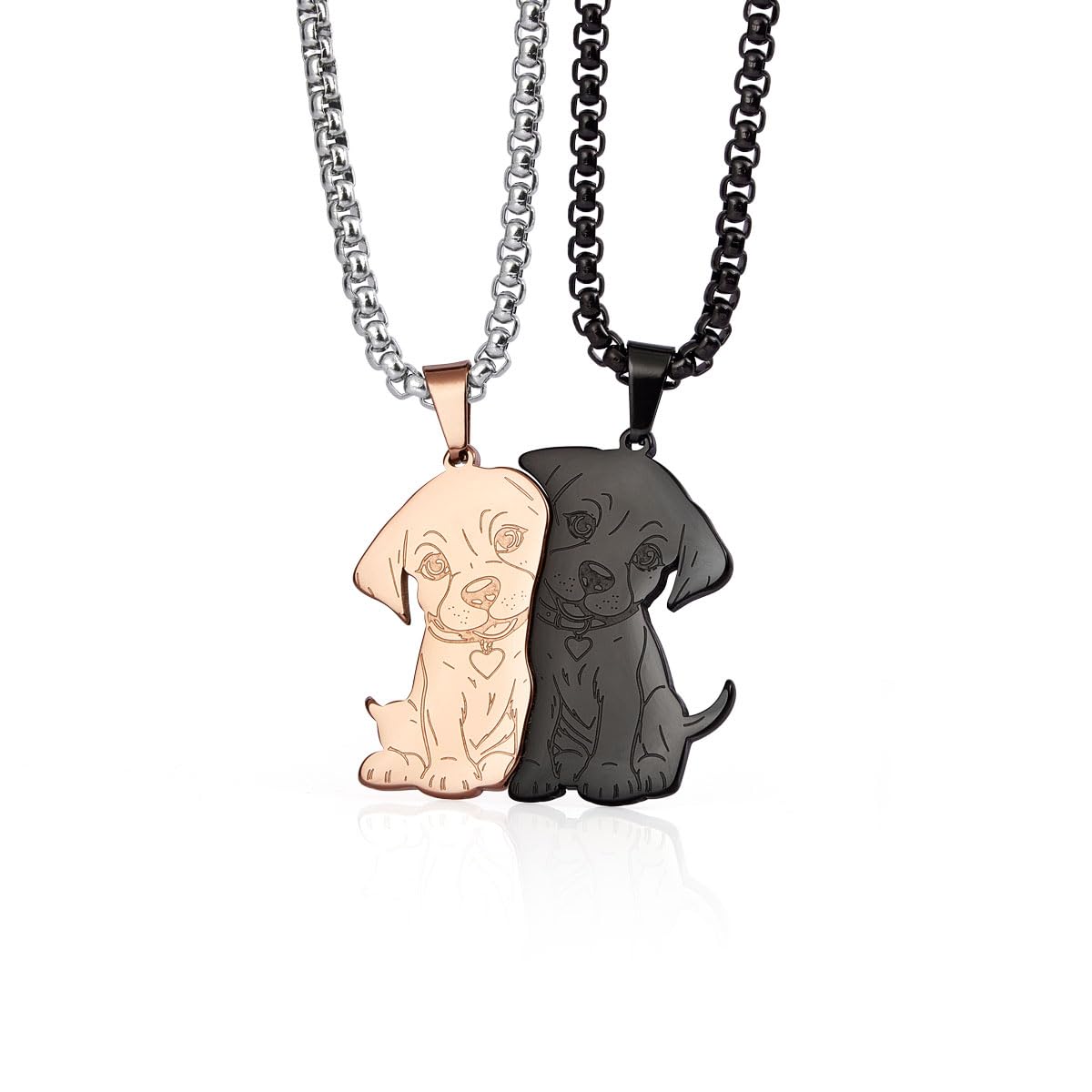 Colentine Dog Couples Necklace Cute Dog Sitting Puzzle Matching Necklaces Gift for Men Women (Rose Gold)